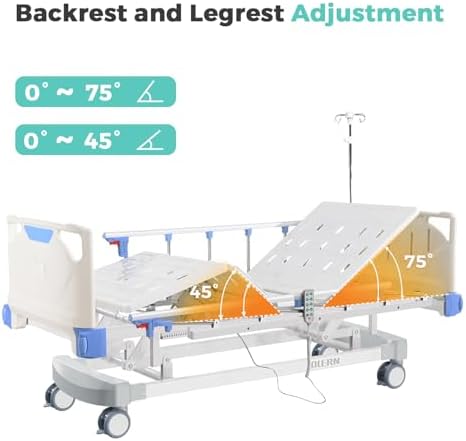 Premium 3 Function Full Electric Hospital Bed,Adjustable Medical Bed | 550LBS,4.7" Waterproof Mattress,Adjustable Height,One-Click CPR,Iv Pole,Germany Moter for Home Use Hospital Nursing Clinic