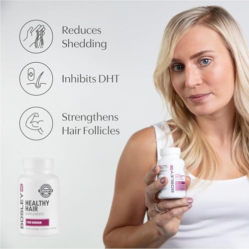 BosleyMD Women’s Healthy Hair Growth Supplements for Thicker, Fuller Hair– DHT-Blocking Botanicals with Biotin, Niacin, Zinc & L-Lysine – Rich in Vitamins & Minerals – 60 Capsules (2-Month Supply)