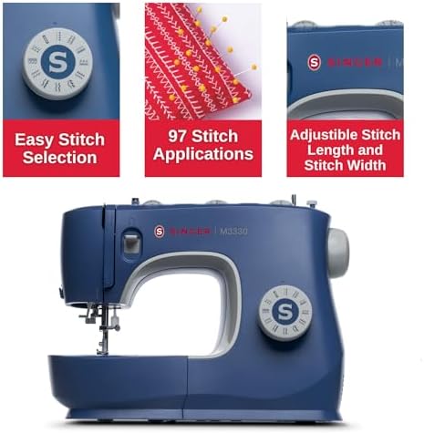 SINGER® M3330 Navy Blue Sewing Machine with Accessories, beginner-friendly