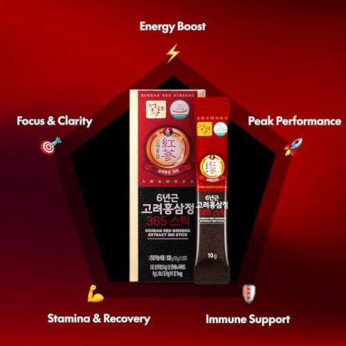 6-Year Korean Red Ginseng 365 | 30 Sticks | Vegan | 7mg Ginsenosides Per Stick