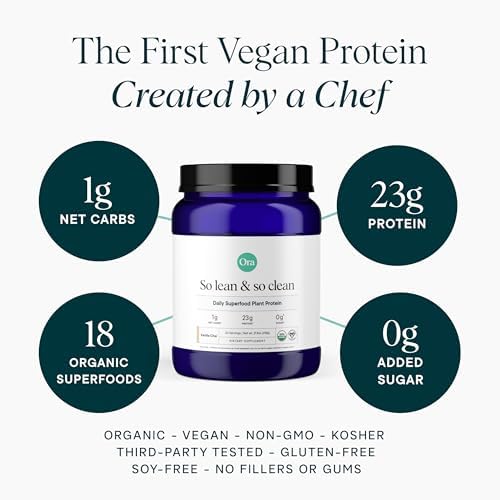 Ora Organic Plant-Based Protein Powder - 23g Protein for Women and Men - Vanilla Flavor 20 Servings, Vegan, Clean Protein, Third-Party Tested, Gluten-Free - 20 Servings