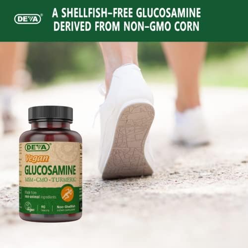 Deva Vegan Glucosamine MSM & CMO, Improved Formula Plus Hyaluronic Acid, CMO, Turmeric Extract, Boswellia Extract with Non Animal Ingredients, 90 Tablets