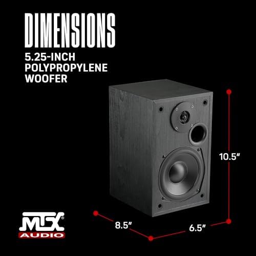 MTX Audio MONITOR5i 5.25 Inch 2-Way Bookshelf Speakers, 200W Polypropylene Wired Home Theater and Music Speaker System with RCA Input, Black
