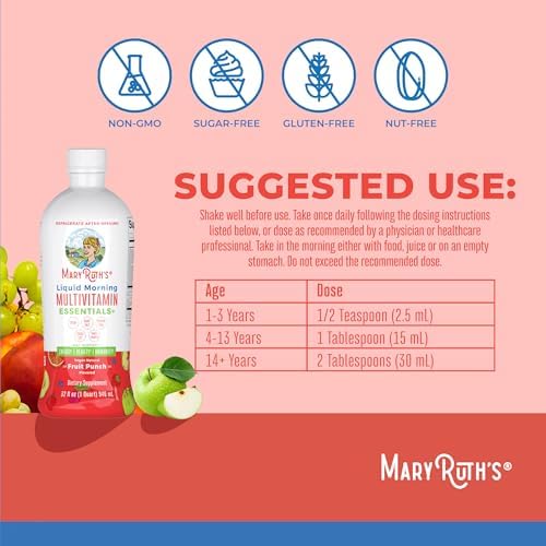 MaryRuth's Liquid Morning Multivitamin Essentials+, 2 Flavors, Vegan, 32oz