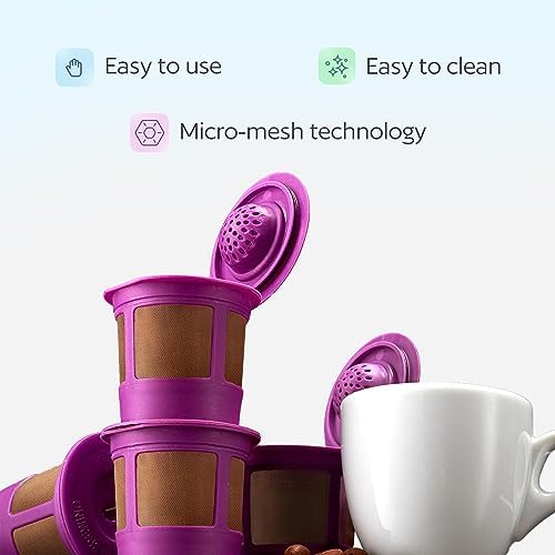 4 Reusable K Cups for Keurig Coffee Makers - BPA Free Universal Fit Purple Refillable Kcups Coffee Filters for 1.0 and 2.0 Keurig Brewers