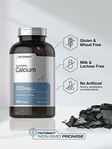 Horbäach Calcium 1200 mg with Vitamin D3 | 240 Softgels | 5000IU Vitamin D3
