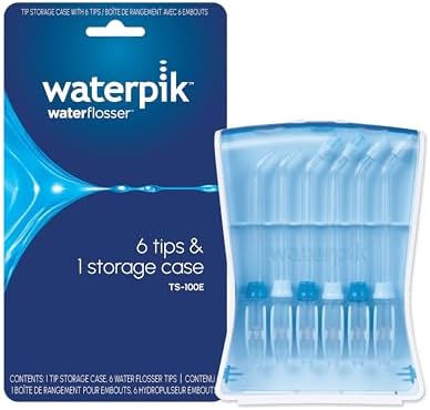 Waterpik 6 Replacement Tips with Case for Hygienic Storage & Travel TS-100E | Genuine Waterpik Brand, Includes 2 Precision, 2 Orthodontic, 2 Plaque Seeker Water Flosser Tip Refill Heads Nozzles