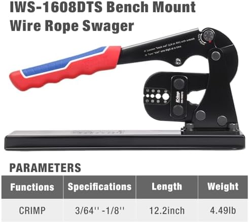 iCrimp Wire Rope Crimping Tool for Aluminum Loop Sleeve, Two Barrel Ferrule, Oval Sleeves, 3/64 in to 1/8 in, Swaging Tool Kit with Wire Rope Cutter