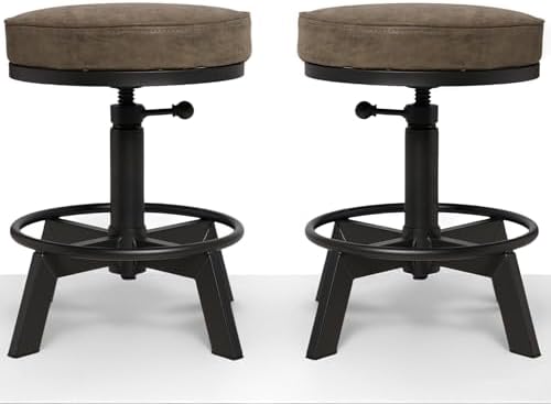 Set of 2 Industrial Bar Stools Short Stool Swivel Wooden Seat Kitchen Island Chairs Counter Height Adjustable 15.2-21inch