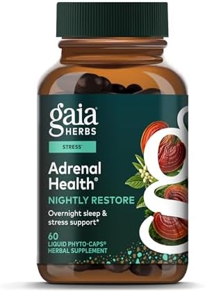 Gaia Herbs Adrenal Health Nightly Restore - Herbal Supplement with Ashwagandha, Magnolia Bark, Cordyceps, Lemon Balm & More* - 120 Vegan Liquid Phyto-Caps (60 Servings)