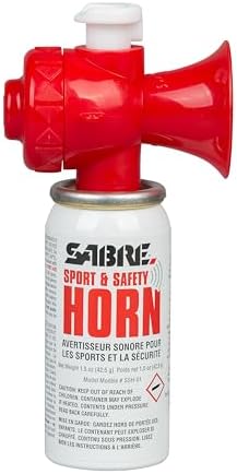 SABRE Sport and Safety Horn, 130 dB Air Horn, 60 ¼ Second or 25 ½ Second Bursts, Audible Up to 1/2-Miles (804-Meters), Perfect for Use at Sporting Events, Boating, Camping, Hiking
