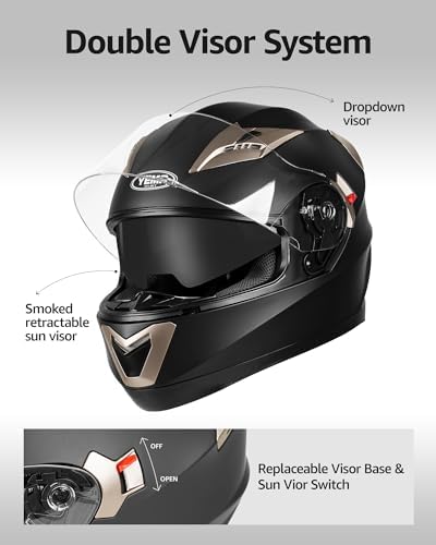 Motorcycle Full Face Helmet DOT Approved - YEMA Helmet YM-829 Motorbike Moped Street Bike Racing Casco Moto Helmet with Sun Visor for Adult,Youth Men and Women