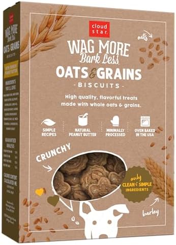 Cloud Star Wag More Bark Less - Dog Treats - Crunchy Biscuits - Oats & Grains Peanut Butter - 16 oz Box