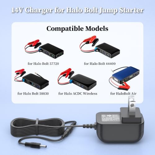 14V Charger for Halo Bolt Jump Starter Air+ 58830 57720 Compact Car Battery | Compatible with Halo Bolt 57720 58830 1201 44400 Replacement charging