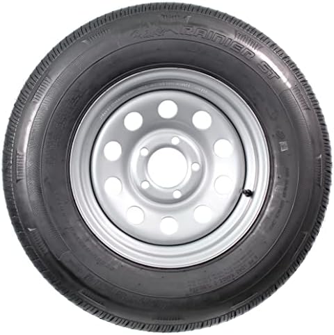 eCustomrim Radial Trailer Tire Rim Assembly ST205/75R14 14 Inch 5 Lug Grey | 5 On 4.5 Inch Center Bolt Pattern, Silver Wheel