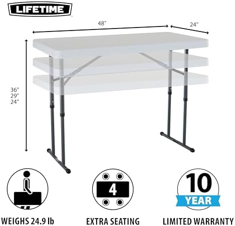Lifetime Commercial Height Adjustable Folding Utility Table, 4-Foot