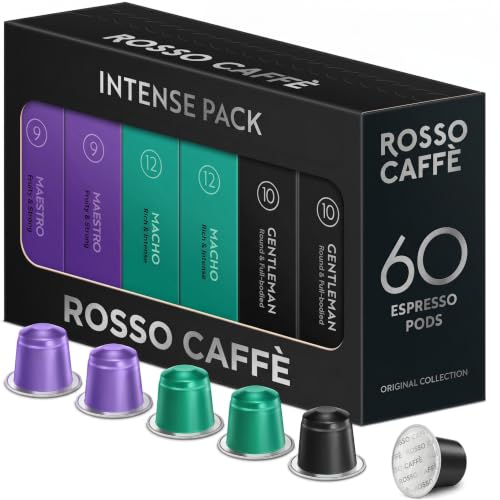 ROSSO CAFFÈ Espresso Pods for Nespresso Original Machines, Variety Pack 60 | Six Distinct Coffee Blends • Smooth to Intense Roasts • Rich Crema
