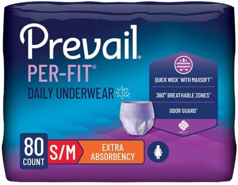Prevail Per-Fit for Women Daily Protective Underwear, Pull-up Disposable Adult Diaper for Women, Extra Absorbency, Medium, 80 Count (4 Packs of 20) | Disposable, Incontinence, Extra Absorbency