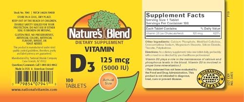 Nature's Blend Vitamin D3, 5000 IU 100 Tablets