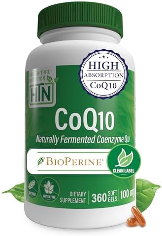 Health Thru Nutrition CoQ-10 100mg with BioPerine 120 Softgels | High Absorption Naturally Fermented USP Grade Coenzyme Q10 Supplement | 3rd Party Tested | Heart Health and Energy Support | High Absorption Naturally Fermented USP Grade Coenzyme Q10 Suppl…