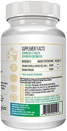 ACTIF 100% Ocean Cleaned Organic Chlorella and Spirulina, Non-GMO, Best Detox and Vegan Diet Supplement, Made in USA - 120 Tablets