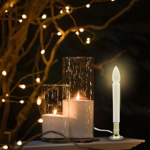 Creative Hobbies Electric Window Candle Lamp with Brass Plated Base, Dusk to Dawn Sensor Turns Candle on in Dark and Off in Light, Ready to Use!