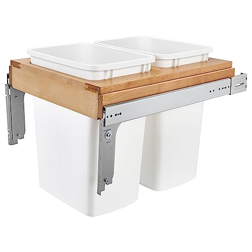 Rev-A-Shelf Top Mount Double Pullout Under Cabinet 50 Quart Kitchen Trash Cans w/Soft-Close for Full Height Cabinet, 150 Pound Rated Full-Extension Slides, 4WCTM-2150BBSCDM-2