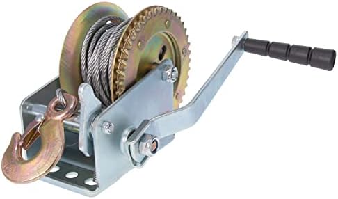 BOSS Buck Durable Steel Versatile 1 Way Ratchet Style Zinc Plating 1200 LB Winch for Game Feeder| Over 26' Cable and Hook Included