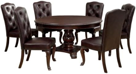 Furniture of America Evangelyn 7-Piece Dining Set with Leather-Like Chairs