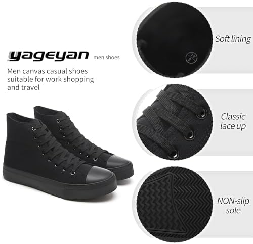 yageyan Men’s High Top Canvas Sneakers Fashion Lace up Walking Shoes Casual Classic