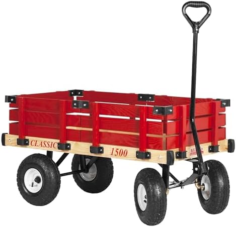 Millside Industries Classic Wood Wagon with Red Removable Wooden Racks