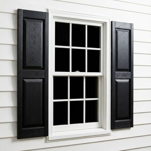 14 3/4"W x 71"H EverColor Raised Panel Exterior Vinyl Shutters, w/Installation Shutter-Lok's & Matching Screws (Per Pair), Black