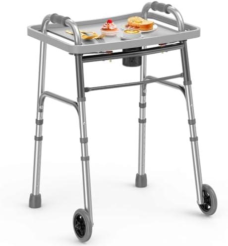 Loyoda Folding Walker with Basket and Glide Skis, 5" Wheels, Lightweight | Standard Walker for Seniors and Adults, Offers 8 Height Adjustments (31"-38"), Supports up to 350 lbs