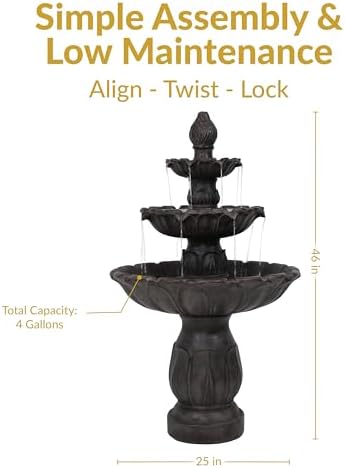 Sunnydaze Classic Tulip 46 in. 3-Tiered Outdoor Water Fountain - Dark Brown | Polystone Construction - 4-Gallon Water Capacity - Includes Electric