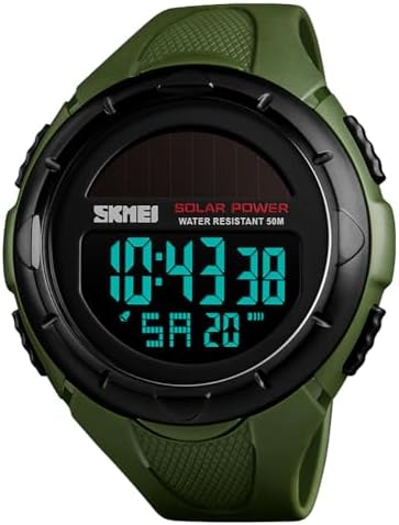 MASTOP Solar Powered Energy Watch for Men Military Digital Multifunctional Led Luminous Indication 2 Time Zone 50m Waterproof Watch Reloj Solar para Hombre