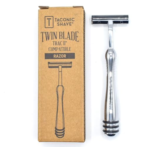Taconic Heavyweight Trac II-Compatible Razor with 10 Cartridges | All-Metal Non-Pivoting Razor Fits Trac Ii-Style Twin Blade Cartridges And Includes