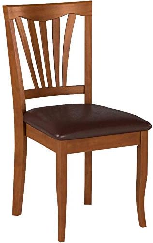 East West Furniture AVC-SBR-LC Avon Dining Chairs - Faux Leather Upholstered Wood Chairs, Set of 2, Saddle Brown