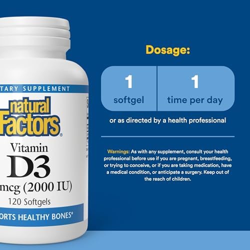 Natural Factors, Vitamin D3 2000 IU (50 mcg), Supports Strong Bones, Muscles and Immune Function, 120 Softgels