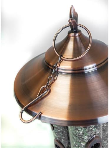 Triple Tube Deluxe Bird Feeder, Metal and Plastic Construction, Warm Copper Finish, 9 Feeding Ports with Perches, Hanging Cable System