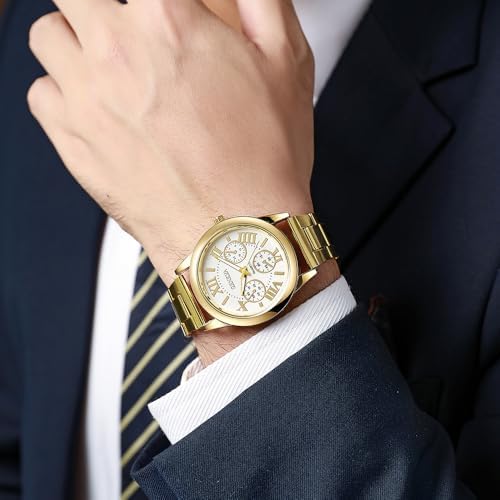 Women Girls Wholesale 2 Pack Watch Set Roman Numerals Dial with 3 Decorated Small Sub-dials Men Business Stainless Steel Quartz Analog Wrist Watches