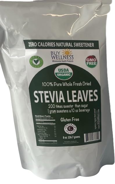 Buy Wellness Stevia Leaf Raw Certified Organic 8 oz (1/2 lb) Pure Sweet leaf Stevia NO bitterness natural sweetness & zero calories.