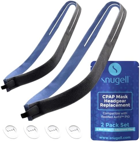 Snugell Headgear Strap Replacement for CPAP Masks, 2-Pack - Compatible with ResMed AirFit P10 - Premium Elastic, Durable - Gray - 4 Adjustment Clips