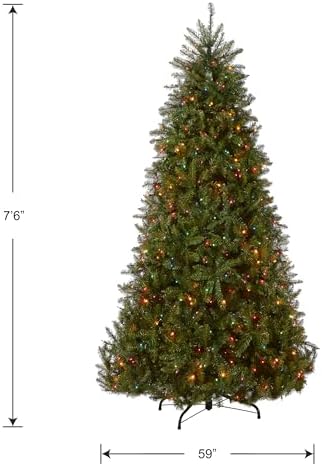 National Tree Company 7.5ft Pre-Lit Dunhill Fir Full Christmas Tree | 750 Multicolor Lights, 2,514 Tips, Artificial, Includes Stand, Green