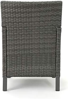 Christopher Knight Home Cypress Outdoor Wicker Dining Chairs with Water Resistant Cushions, 2-Pcs Set, Grey / Light Grey / Dark Grey