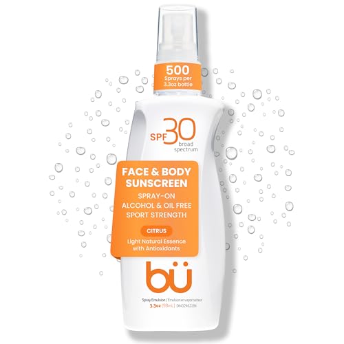 BU SPF 30 Sunscreen Spray for Face and Body, Non Aerosol Spray, Ultrafine WOWmist, TSA Travel Size Sunscreen, Clear, Non Greasy, Water Resistant, White Sage 3.3 oz