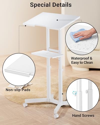 BONTEC Lecterns & Podiums Portable Mobile Standing Laptop Desk, Sit Stand | Height Adjustable, Home Office Classroom Pulpit Stand Up Desk Workstation, Rolling Table Laptop Cart with Storage Tray