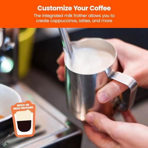 Chefman 6-in-1 Espresso Machine with Built-In Milk Frother, 15-BAR Pump, Digital Display, One-Touch Single or Double Shot for Cappuccinos and Lattes