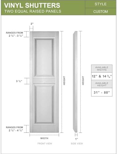 Mid America 00021247002 Standard Size Williamsburg Double Panel Vinyl Shutters, w/Installation Shutter-Lok's & Matching Screws (Per Pair), 002, 12"W x 47"H, Black