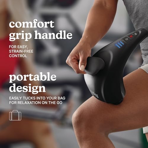 Homedics Handheld Back Massager with Heat, Deep Tissue Percussion Massager | Neck, Shoulders & Body Massage, 4 Custom Attachment Sets, Dual Node