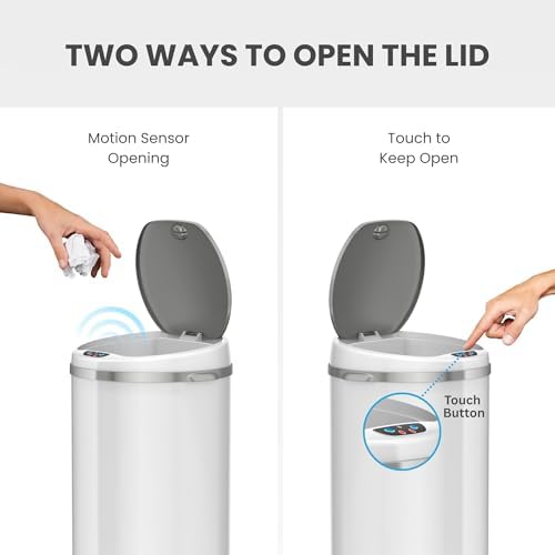 iTouchless 13 Gallon Touchless Sensor Kitchen Trash Can with Odor Control System, Brushed Stainless Steel, Round Garbage Bin for Home or Office - IT13RCB